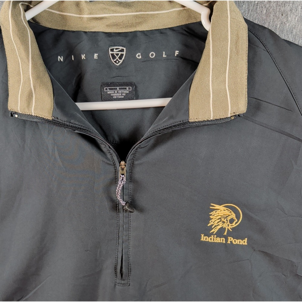 Nike Golf Pullover Jacket Size L 1/4 Zip Black Tan Indian Point Logo Windbreaker